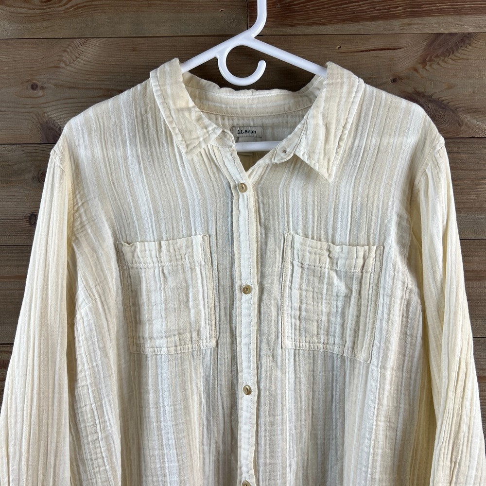 LL Bean Womens Shirt Cloud Gauze Long Sleeve Button Up Striped Beachy 1X - Picture 2 of 8
